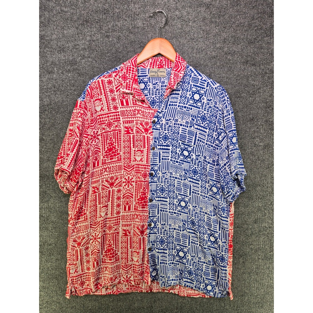 Kenny Flowers Mens XL Limited Edition Chrismukkah Holiday Rayon Button Down